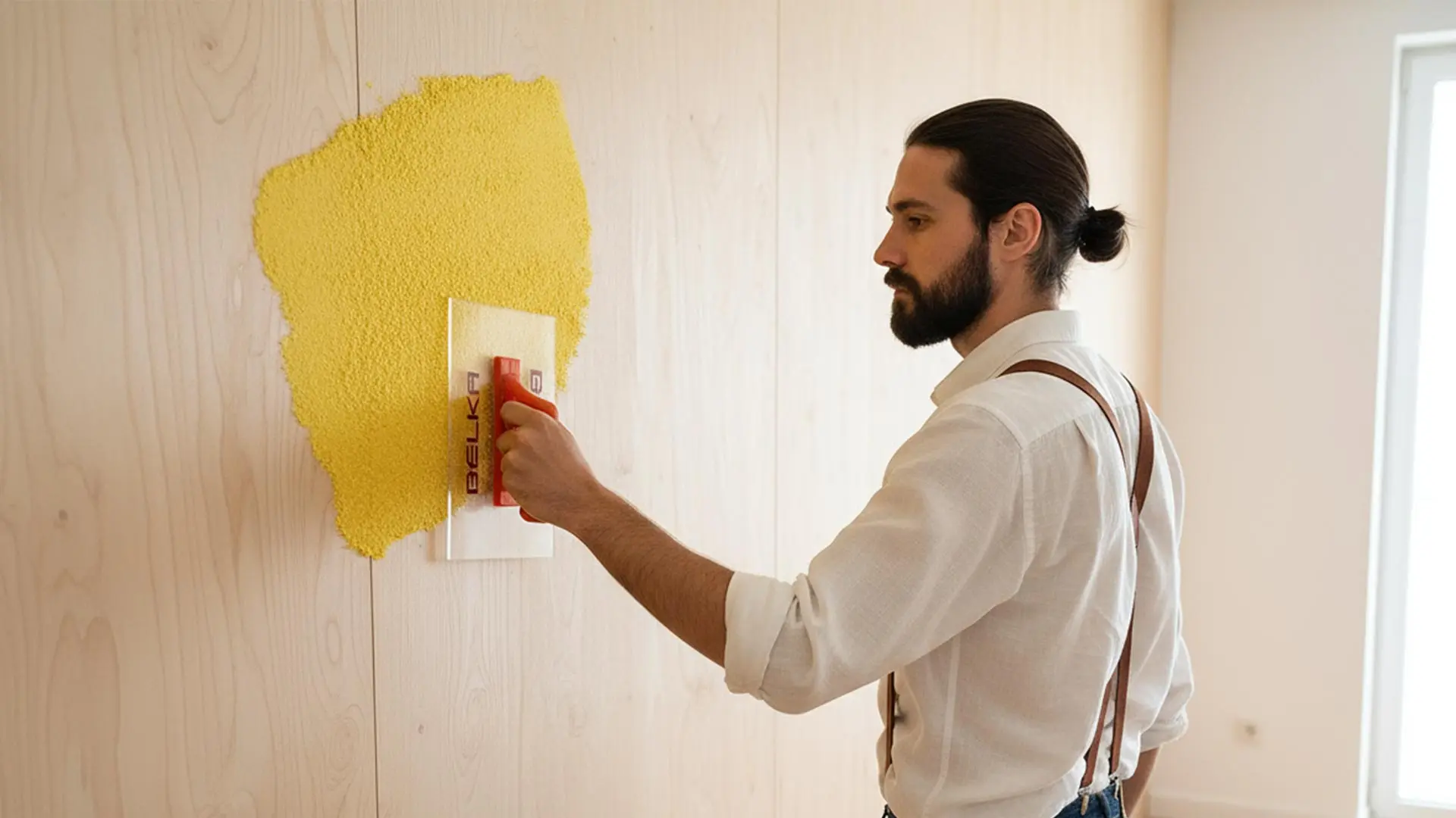Belka Wandbeschichtung Anwendung auf rohem Holz und Sperrholzplatten.